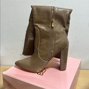Brown Croc-Embossed Ankle Boots